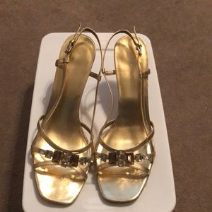 Metallic gold strap heel sandals